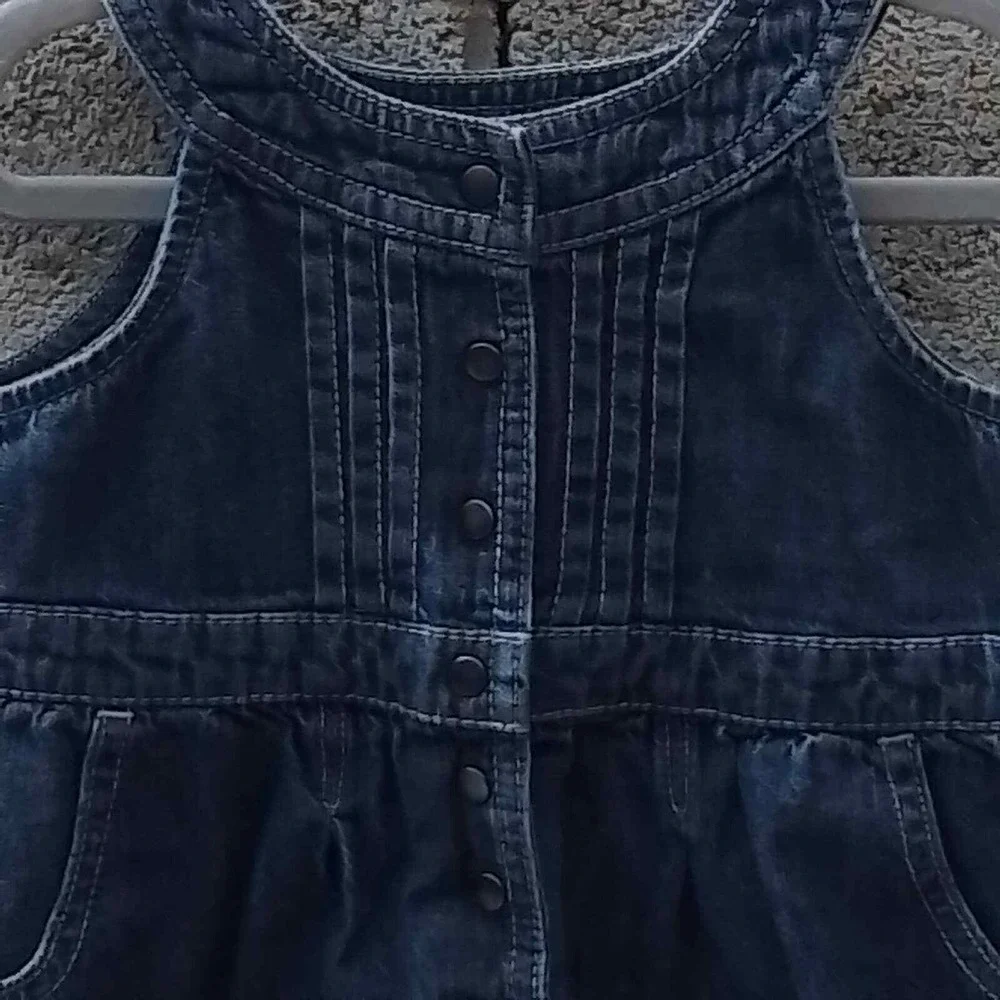 Old Navy Girls 4T Denim Dress Sleeveless Snap Front Blue‎ Cotton Pinafore Style